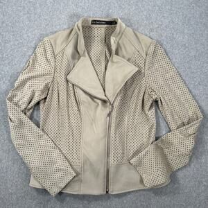 Iris Setlakwe Perforated Suede Moto Jacket Zip Up Women's 8 Beige Long Sleeve